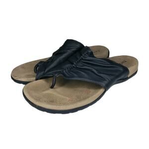 TAOS Sandals Gift Womens 9US 40 Black Leather Slip On Shoes Thong Slides Comfort